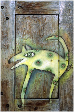 Salzburg window shutter painting of dog